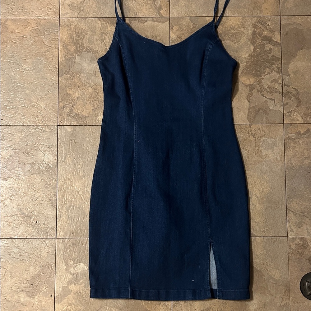 Denim blue  Navy Mini Dress with slit